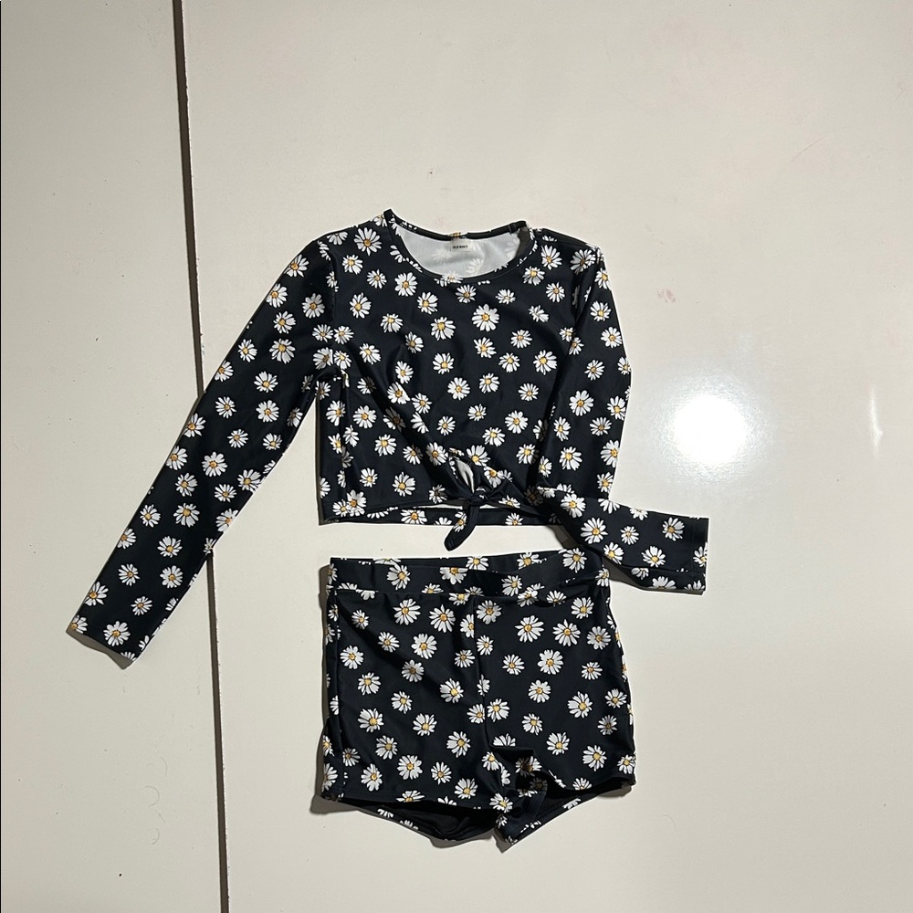 Floral Kids Pajamas Set - Black and White